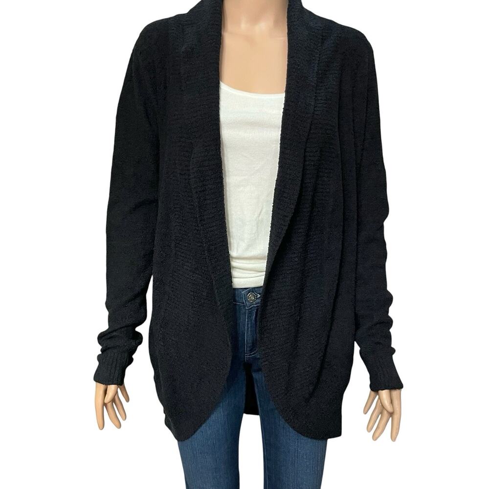Barefoot Dreams Cozychic Lite Circle Cardigan Medium Black Shawl Collar Open